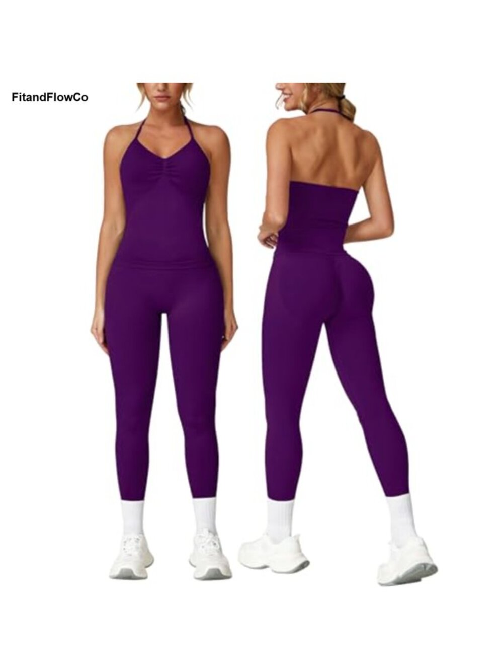Seamless Workout Set Longline Halter Sports Bra Scrunch Butt Leggings